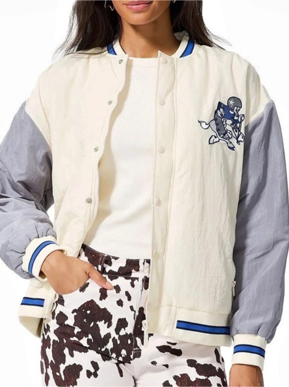 Dallas Cowboys Women's Terez Cream Dallas Cowboys Color Block Full-Snap Bomber
